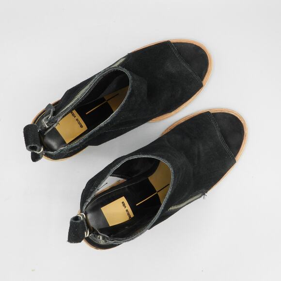 Dolce Vita Black Suede Slingback‎ Booties Size 7.5 Block Heel Ankle Zip - Picture 8 of 11